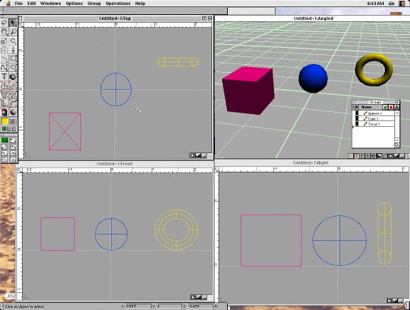 Image of the ModelPro screen 
with three objects.