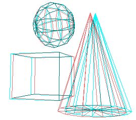 Three red/blue stereo objects.